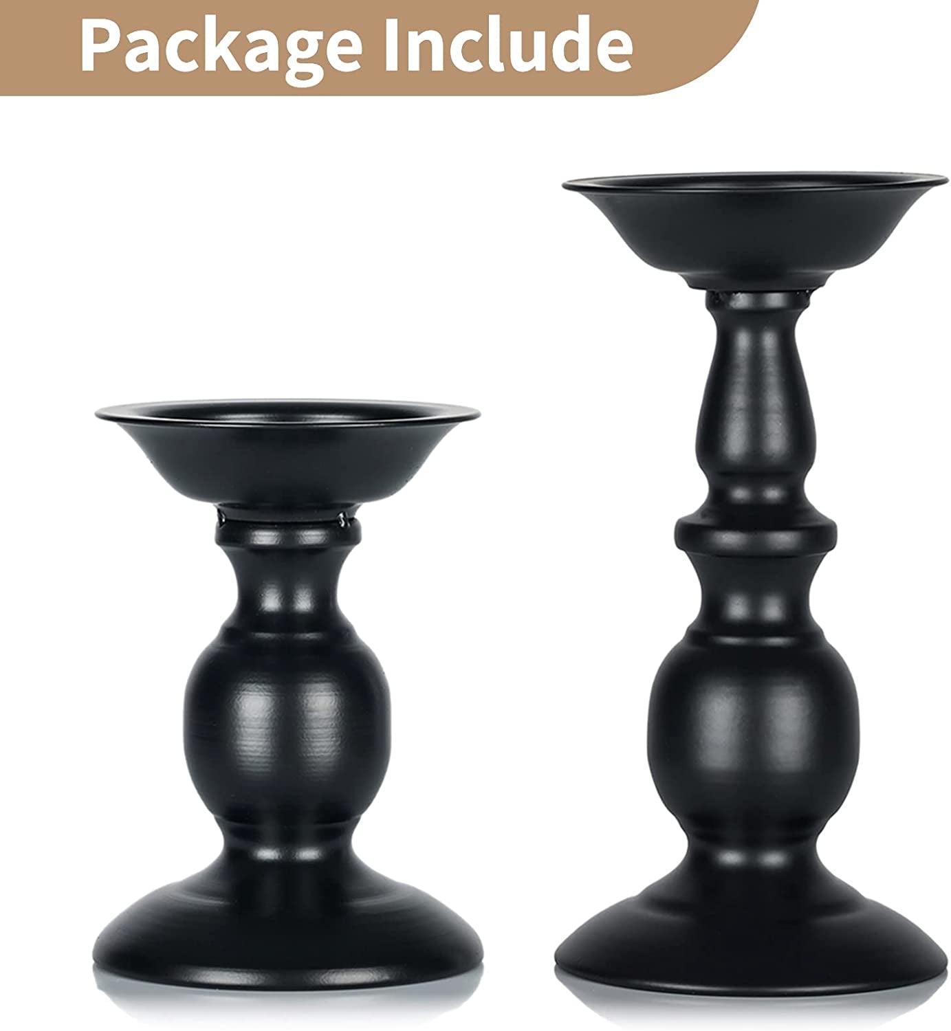 Black Candle Holder for Pillars (Rustic Metal + 2 Pcs)