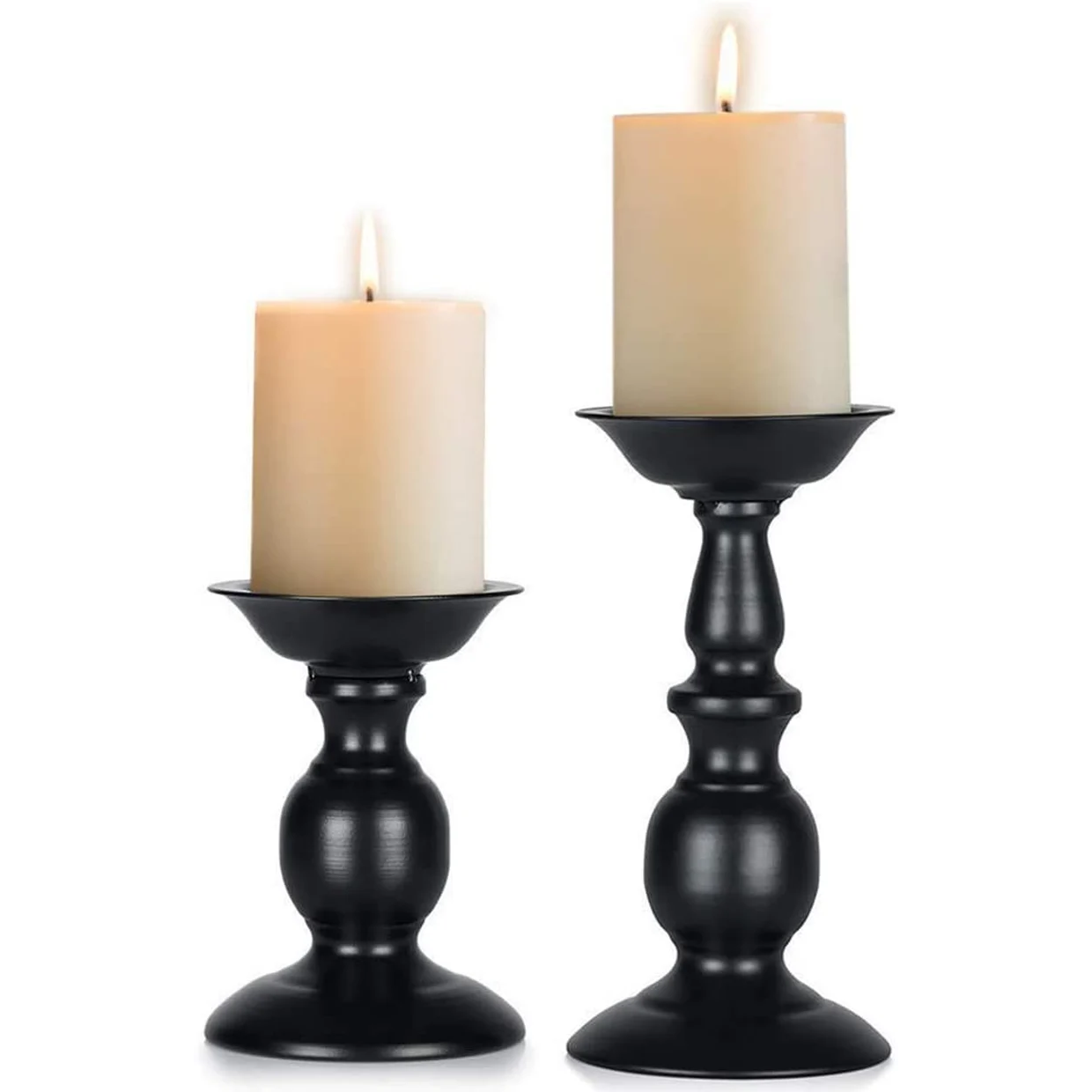 Black Candle Holder for Pillars (Rustic Metal + 2 Pcs)