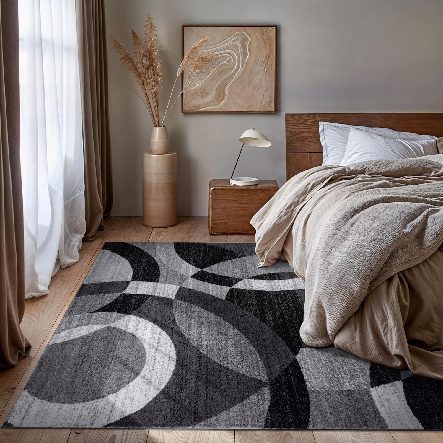 Abstract Circles Contemporary High Traffic Area Rug Gray 6'6" X 9'