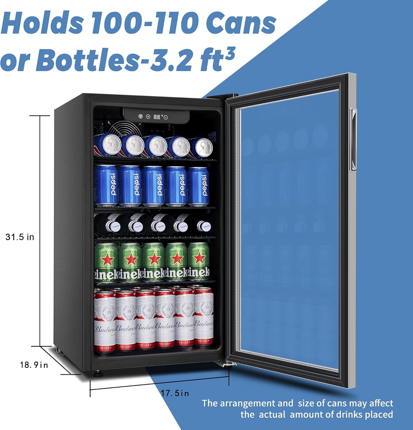 90 Can Beverage Refrigerator Cooler, Mini Fridge Glass Door