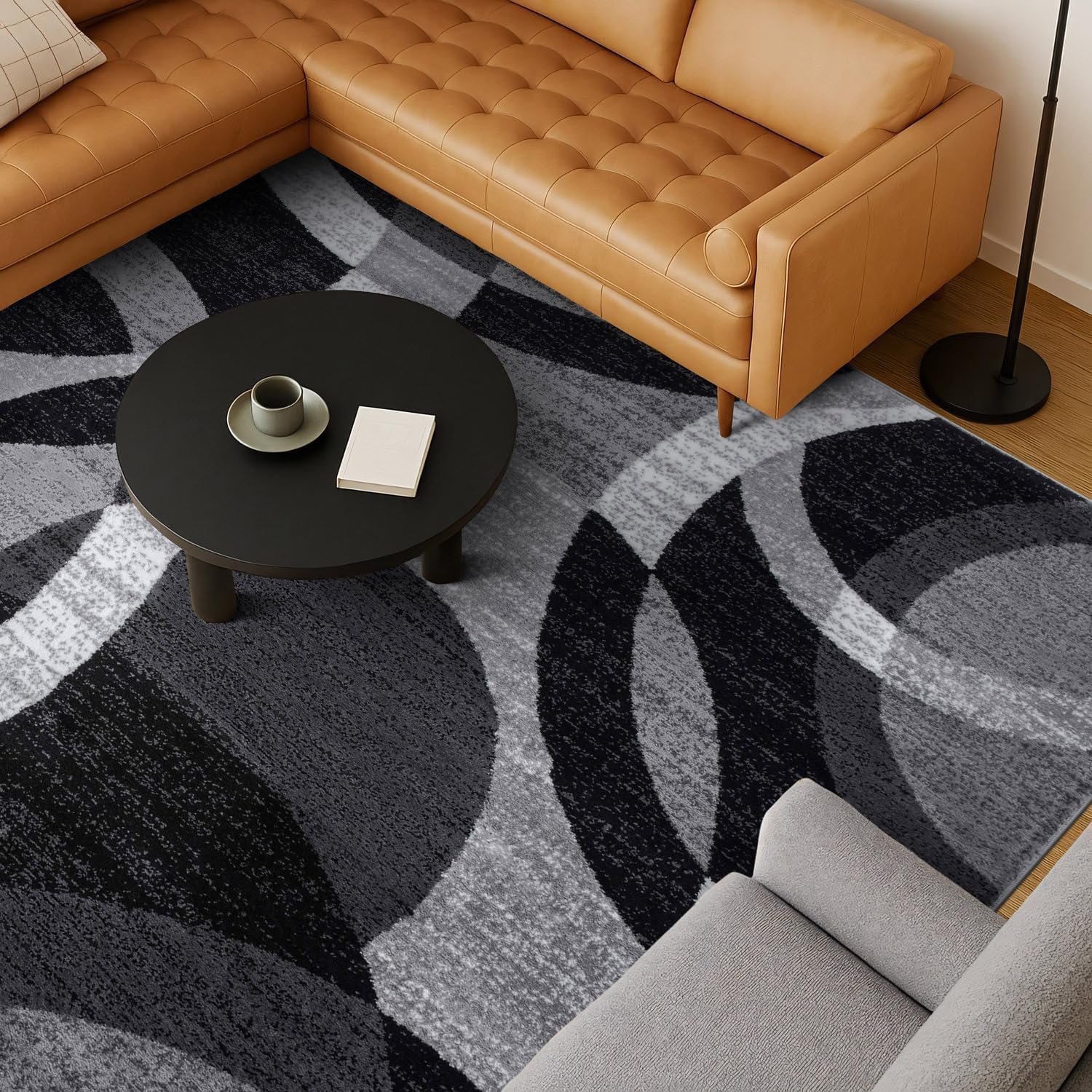 Abstract Circles Contemporary High Traffic Area Rug Gray 6'6" X 9'